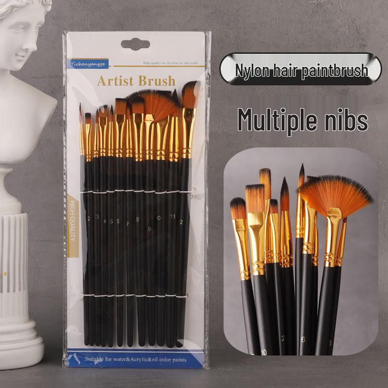 12-Piece Multi-functional Nylon Bristle Brush Set for Watercolor and Fine-line Chinese Painting