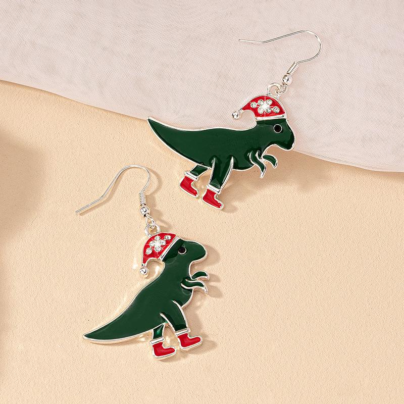 

European & American Fashion Dinosaur Stud Earrings: Women s Creative Cartoon Christmas Style