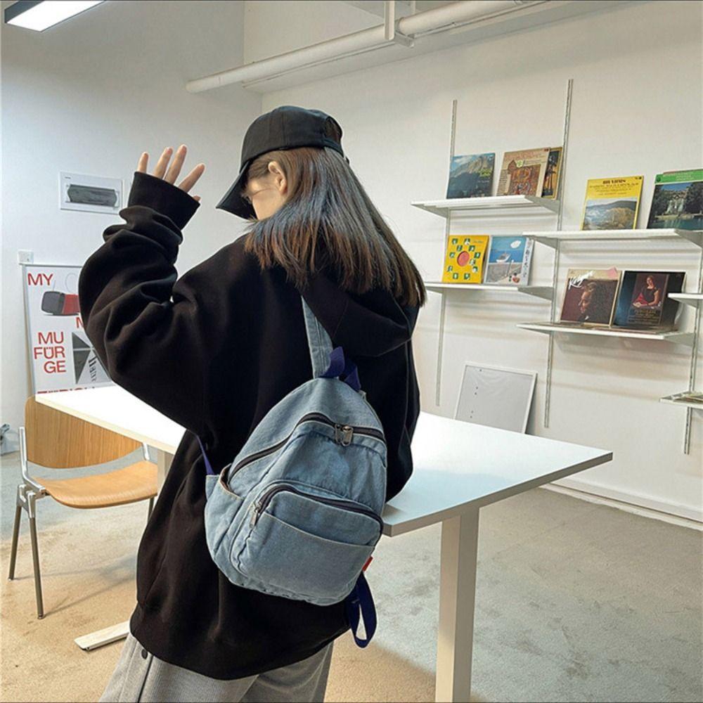 Japanese Style Vintage Handbag Y2K Solid Crossbody Bag Casual Denim Backpack  Women&Men