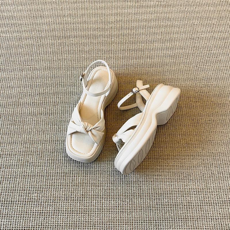 Fairy wind platform sandals female outer wear 2025 summer new bow thick heel with fashion beach shoes