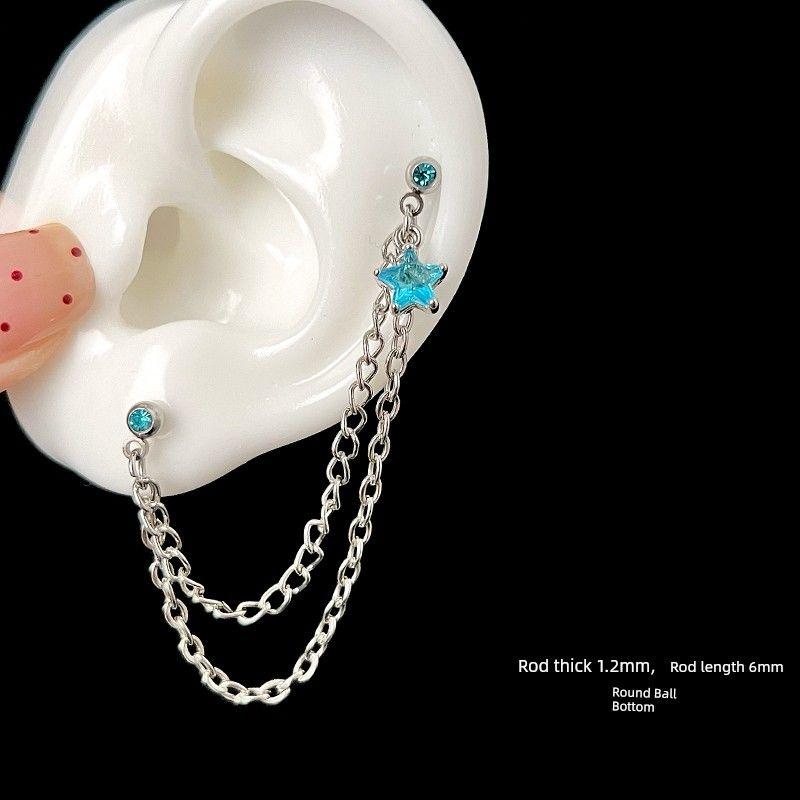 

Медицинская титановая сталь Уникальные плоские женские цепочки Двойной пирсинг ушей Double ear hole Blue Star chain 1