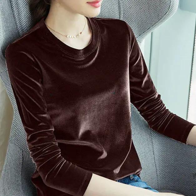 Women Warm Base Shirt O Neck Velvet T-Shirt Stretch Tees Long Sleeve Lady Chic Steet Top Fashion Autumn Winter