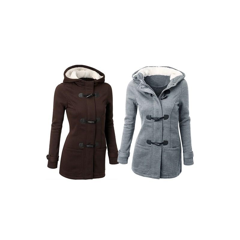 Giacca da Donna con Cappuccio in Misto Poliestere e Cotone con Zip e Bottoni a Corno Vestibilità Sartoriale Elegante Capospalla da Pendolare