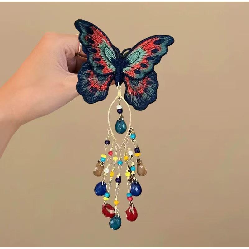 New Chinese Style Purple Kniting Butterfly Hair Claws Women Purple Long Flower Tassel Shark Grab Clips Vintage Hanfu Headpiece