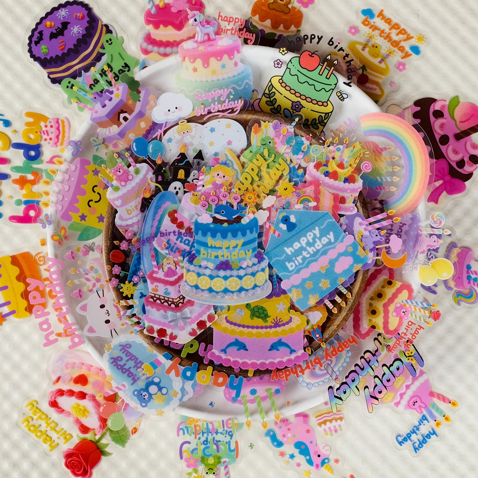 56 Cartoon Birthday Cake Transparent Pet Sticker Children S Birthday Gift Waterproof Decorative Sticker Batch