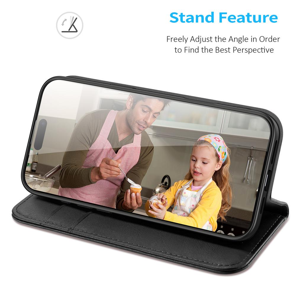 DUX DUCIS Hivo Series for iPhone 16 Pro Case Cowhide Leather Wallet Phone Cover Stand View