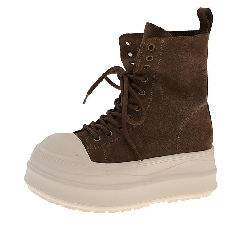 Canvas-High-Tops mit dicker Sohle für Damen 2025 Herbst und Winter Retro Europäischer und Amerikanischer Stil Großer Zeh Schnürschuhe Matt Workwear Ritterstiefel f