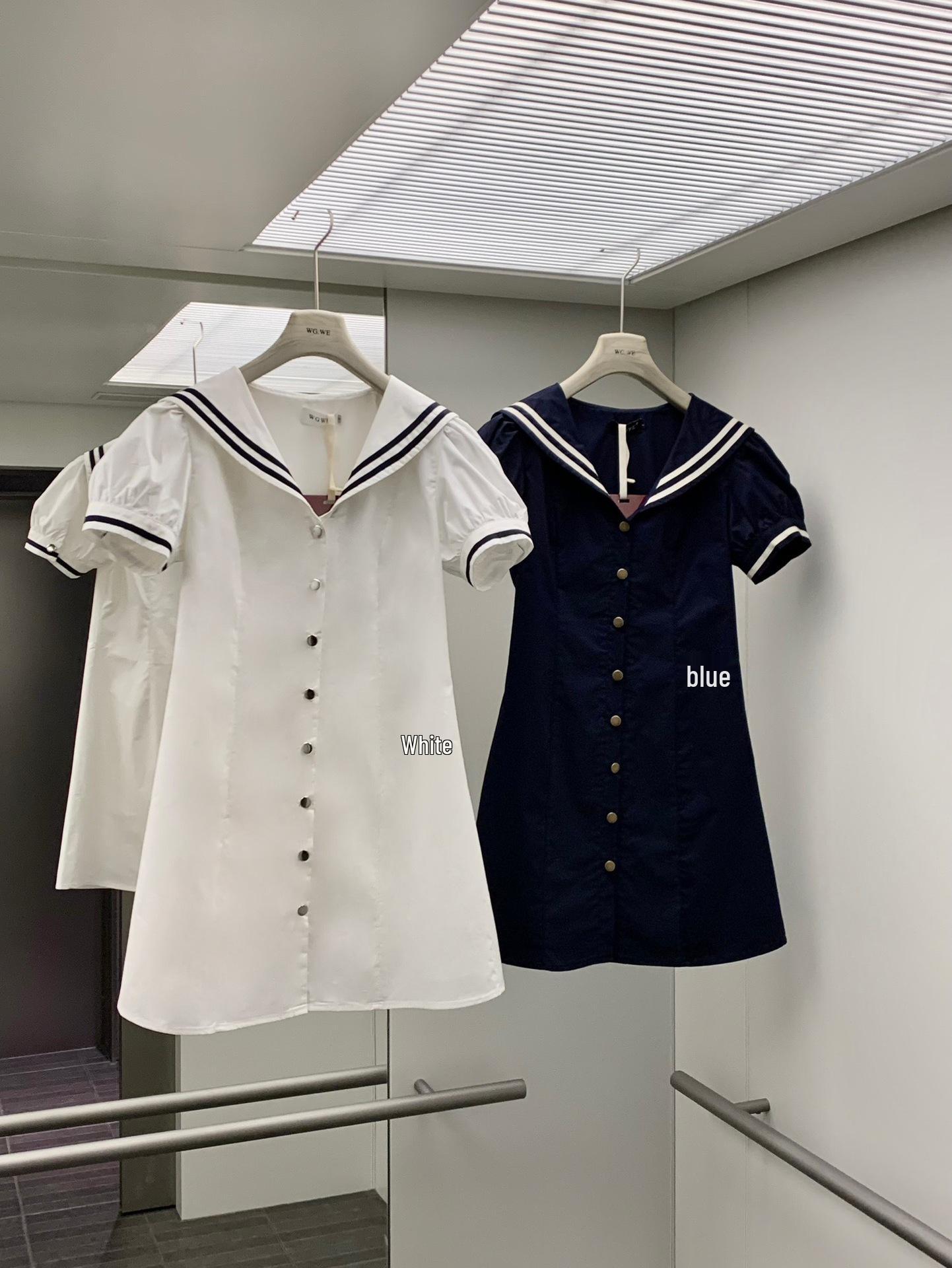 

Women s Sailor Collar Petite Waist-Cinched Dress - Spring/Summer Trendy Short Skirt Small