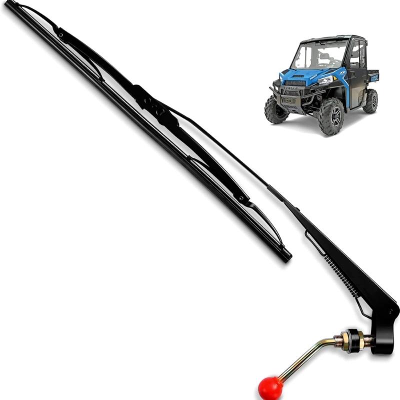 Handkurbel-Scheibenwischer-Baugruppe, Manuelles 16-Zoll-Einzelwischer-Kit mit Gewinde-Montagebasis für UTV-Glasreinigung und Reparatur