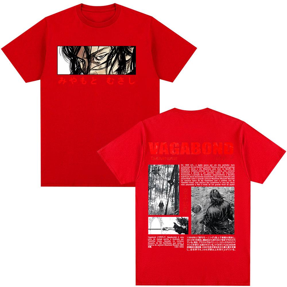 Anime Vagabond Miyamoto Musashi Unisexga T-shirts Unisex Women Clothing Casual 100% Cotton Short Sleeve Oversized Harajuku T Shirts S