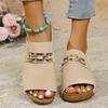 Fashion 2025 Summer Open Toe Women's Slippers Fashion Metal Decoration New Outdoor Daily Best Seller Plus Size Wedge Slippers Zapatos