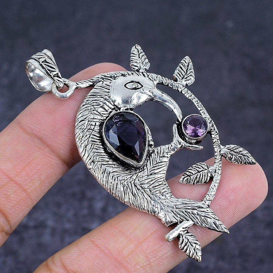 Natural Amethyst Gemstone 925 Sterling Silver Jewelry Pendant 2.56" C1E05