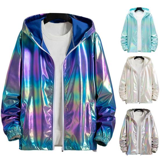 Men Windbreaker Jacket Gradient Colorful Ultra Thin Long Sleeve Elastic Cuff Coat Hooded Sun Protection Jacket Sunscreen Clothing