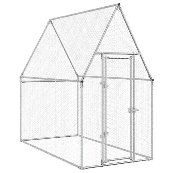 Cage pour poules - Argenté - 200x100x190 cm - Acier galvanisé - Extérieur - Sécurisée