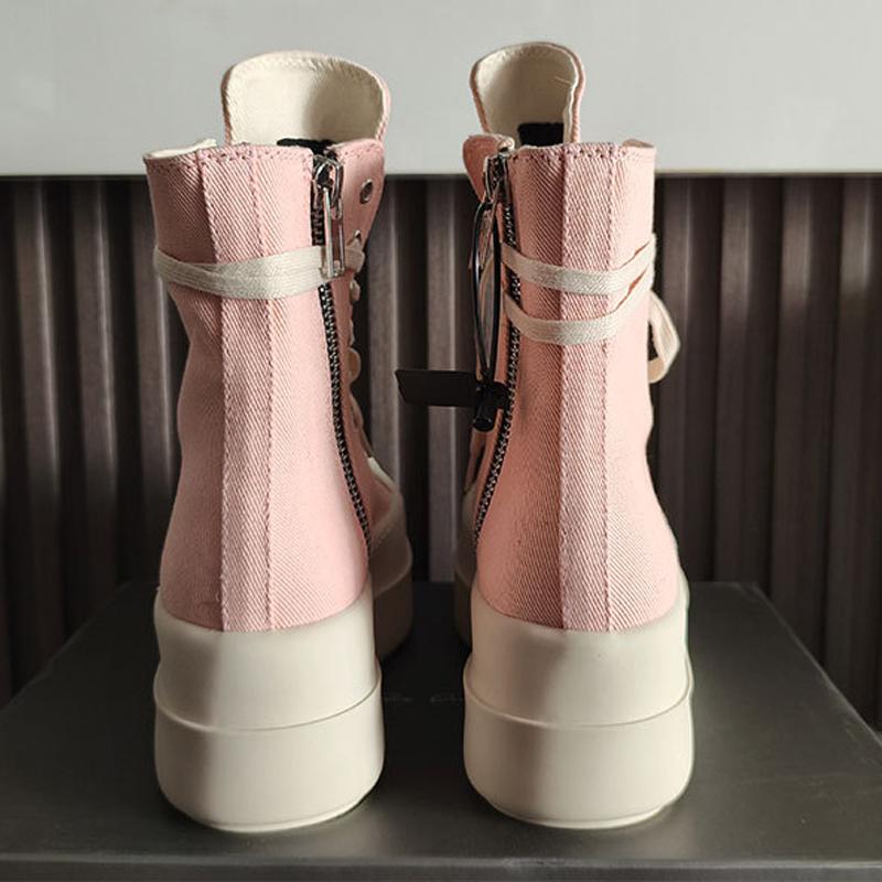 Women and Men Casual Canvas Boots Height Increased Lace Up Platform Shoe Top Quality Round Toe Flat High Top Sneakers Pink Black