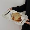 Metal European Retro Carved Silver Tray Cafe Bread Plate Cake Plate Silver Rectangular Dessert Plate