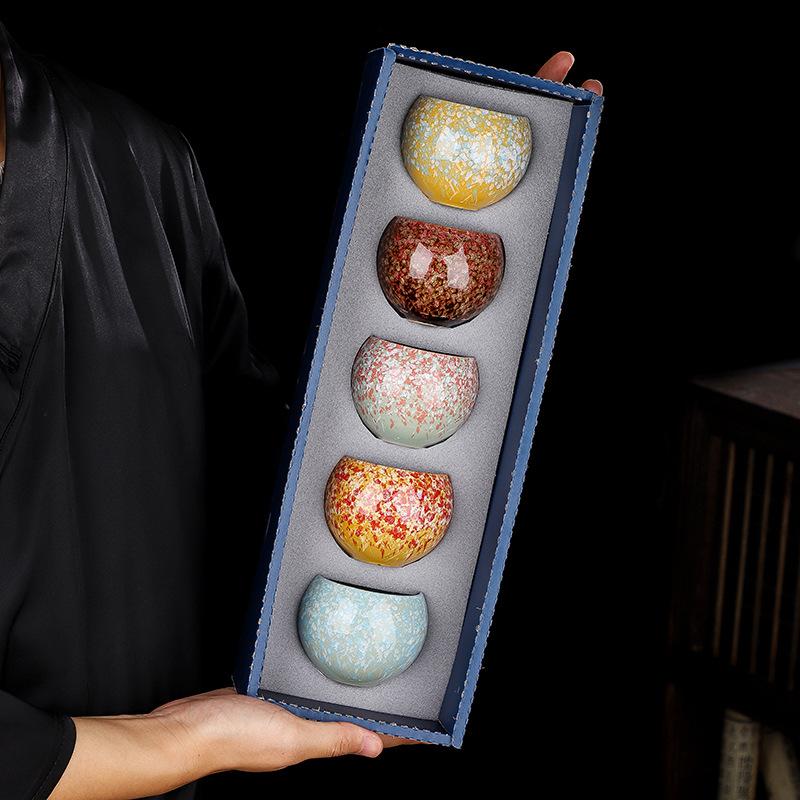 Elements Gift Box Kiln Change China Ceramic Tea Cup Porcelain Kung Fu Cups Set Pottery Coffee Mug Tableware Cup