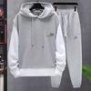 2Pcs/Set Men Spring Autumn Patchwork Color Tracksuit Hooded Drawstring Long Sleeve Sweatshirt Elastic