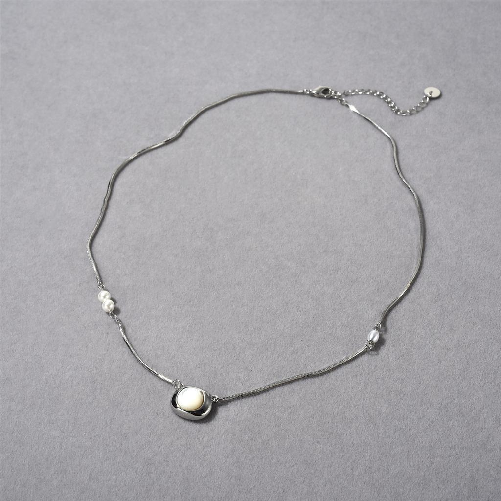 Niche High-Grade Metal Copper Plated 18K Real Gold Inlaid White Shell Sweater Chain Women'S Personality Fashion Temperament Versatile Necklace