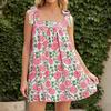 Women's Flower Tie Dress Cute Square Neck Loose Beach Short Dress Open Back Bohemian Summer Sundress