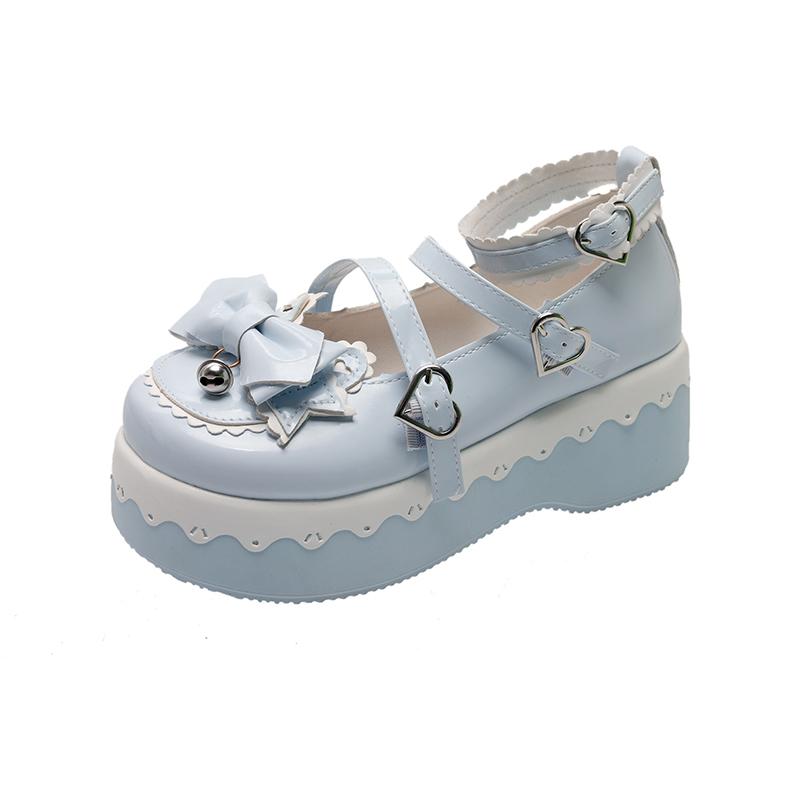 Spring New Wedge Shoes Women Round Head Shallow Bow Line with Waterproof Platform Anti-slip Wear-resistant Mary Single Shoes