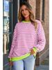 Dámská ležérní nadměrná pruhovaná mikina volného střihu pulovr top s dlouhým rukávem kulatým výstřihem pohodlný svetr tričko