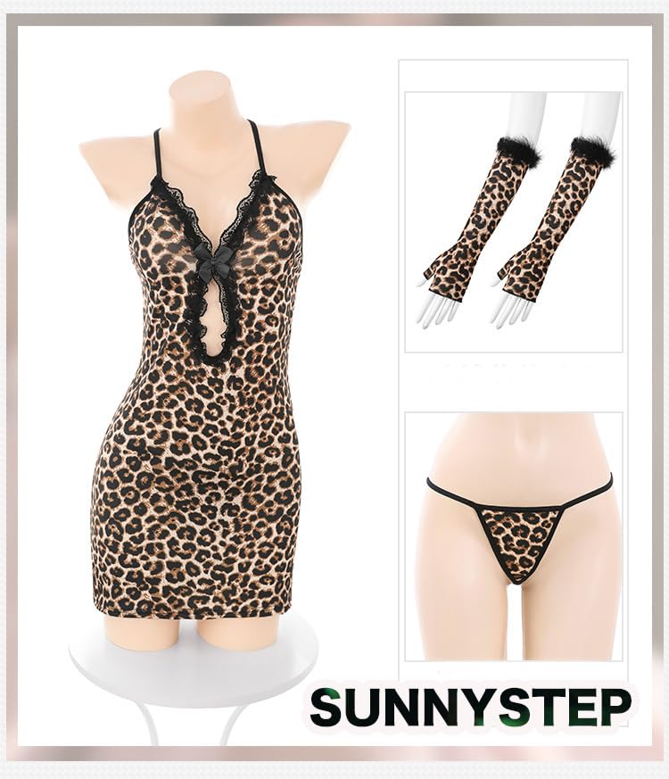 SUNNYSTEP Leopard Print Cat Cosplay Costume, Plus Sizes S-6L, Animal Camisole, Sexy Dress, Tight Mini Dress, Club Dress, Bodycon Dress, Mini Skirt, Ca