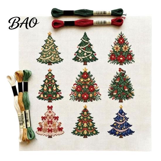 Suministros de Punto de Cruz para Principiantes Kit de Navidad, Bordado DIY Festivo de Invierno Recuerdos Bordados en Xmas Kit de Manualidades para Árboles Adultos, Decoración del Hogar Festiva