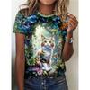 Summer New Women's 3D Digital Print T-shirt Loose Casual Round Neck Short-sleeved Creative Animal Print Top Y2K Streetwear