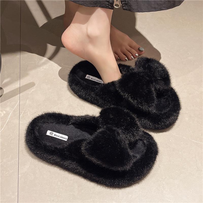 2025 Herbst- und Wintermode lässig vielseitig hochwertig dicker Boden ins tide fashion Plüsch Ein-Wort flauschige Hausschuhe