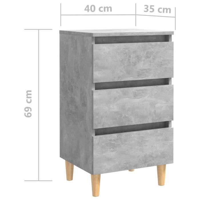 VidaXL Table de chevet avec pieds en bois solide Gris béton 40x35x69cm