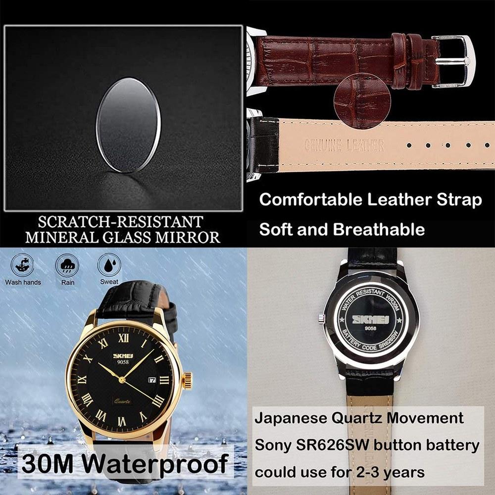 SKMEI Men's Business Wristwatch Waterproof Leather Belt Quartz Analog Casual Simple Date Day Lightweight Classic Gift for Father's Day