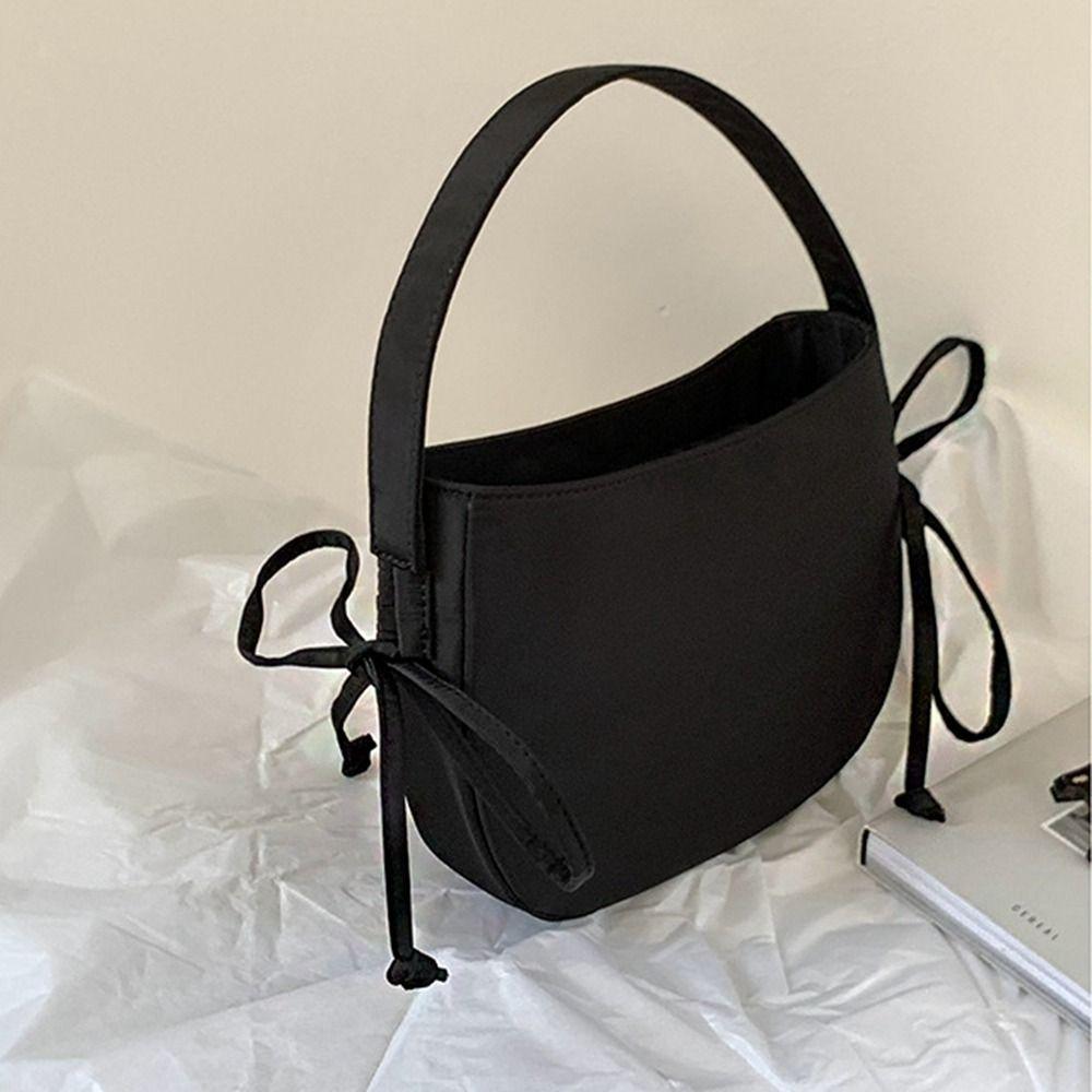 

Bowknot Nylon Shoulder Bag Korean Style Ballet Style Handbag Fashion Bow Underarm Bag Women чёрный