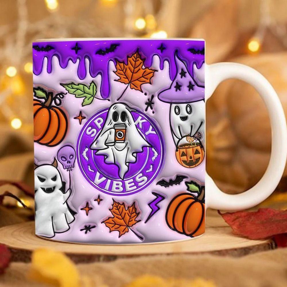 Gift Ceramic Halloween Coffee Mug With Handle Spooky Tea Mug 3D Ghost Mug  50ml