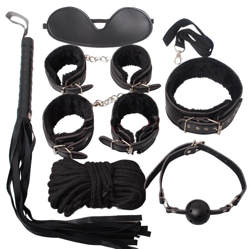 7-Piece Plush Leather Bondage Set for Couples' Flirting