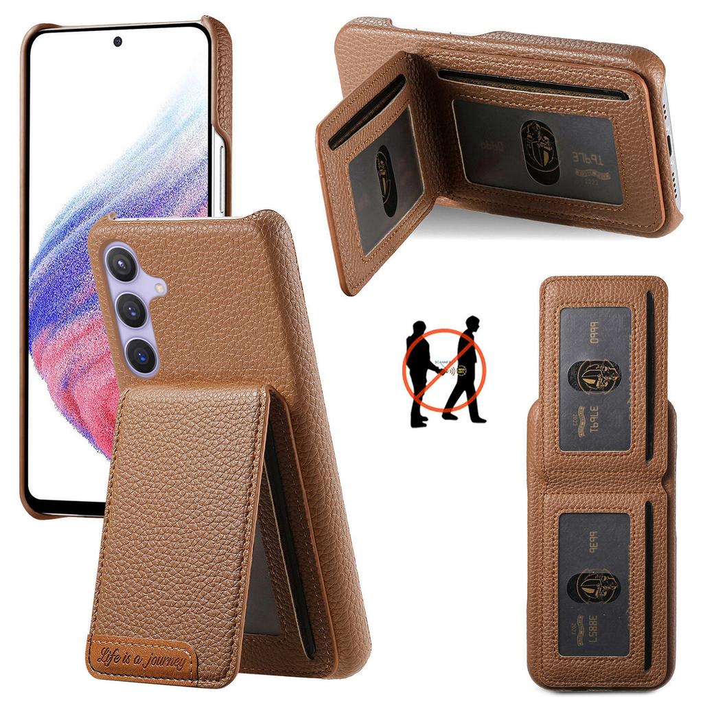 For Samsung Galaxy S25 Case RFID Blocking Card Holder Litchi Texture Leather Back Cover