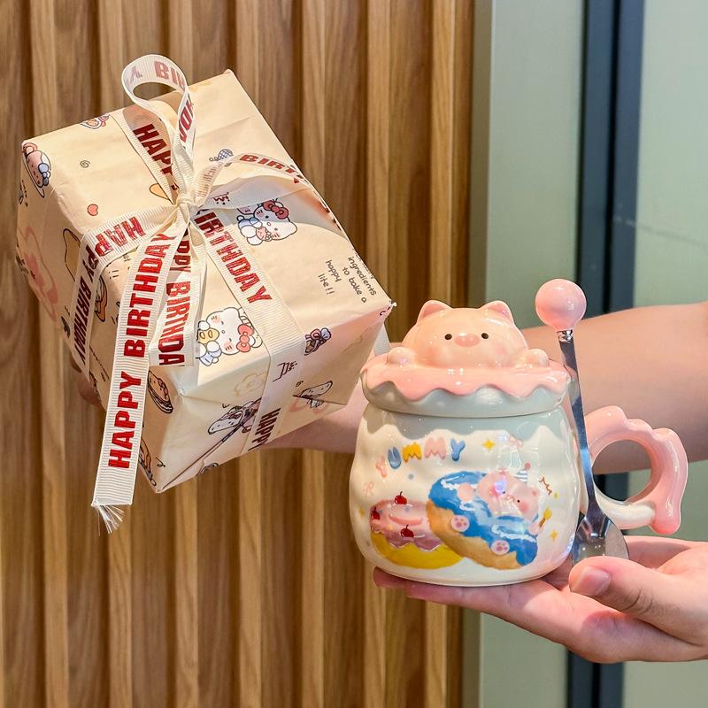 Cute mug girl pig ceramic drinking cup birthday gift souvenir gift box couple practical small gift