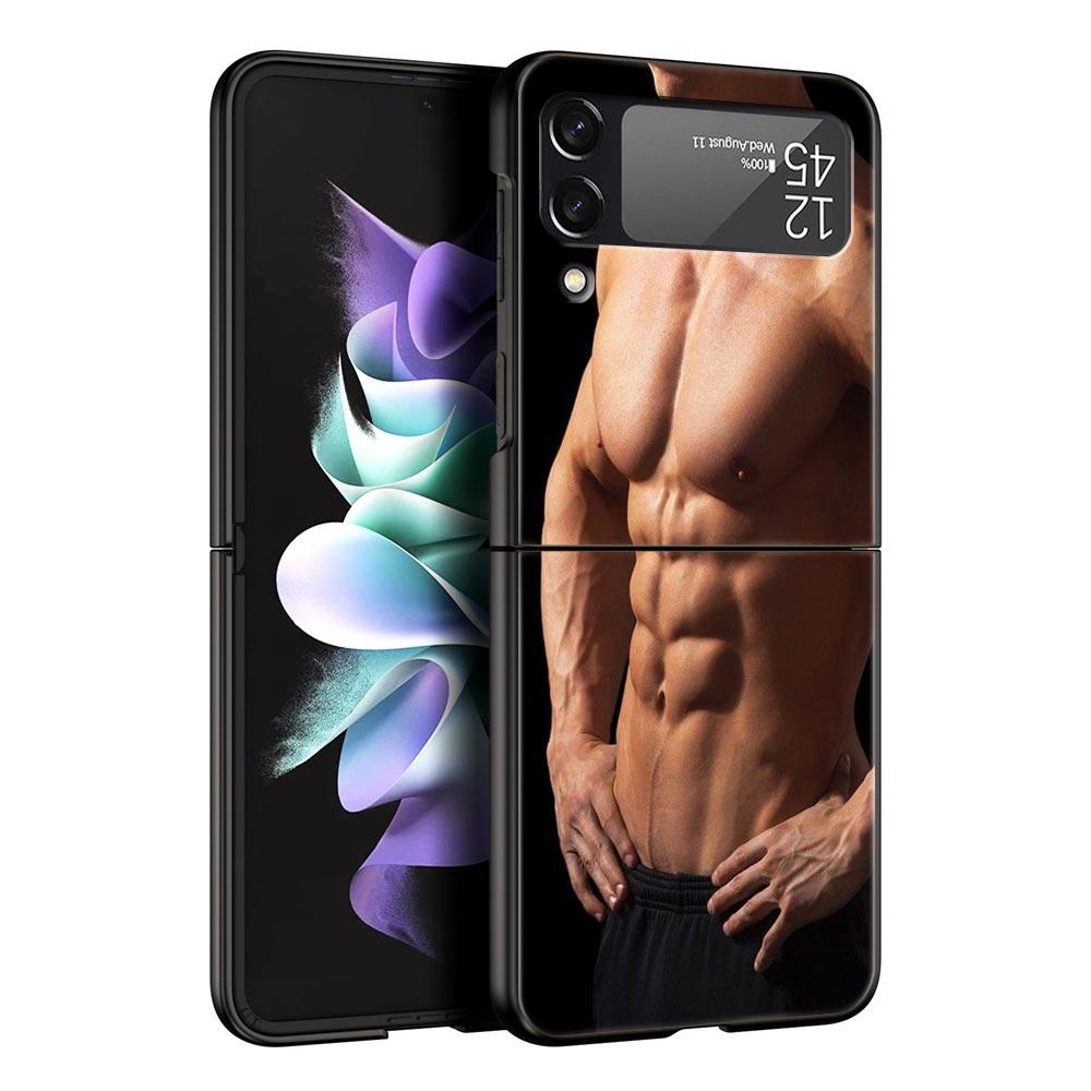 

Жесткий ПК чехол для телефона Samsung Galaxy Z Flip 7 6 5 4 Черная крышка для Galaxy Z Flip 3 Складной Ударопрочный Мужской Мышцы пресса Z Flip 7