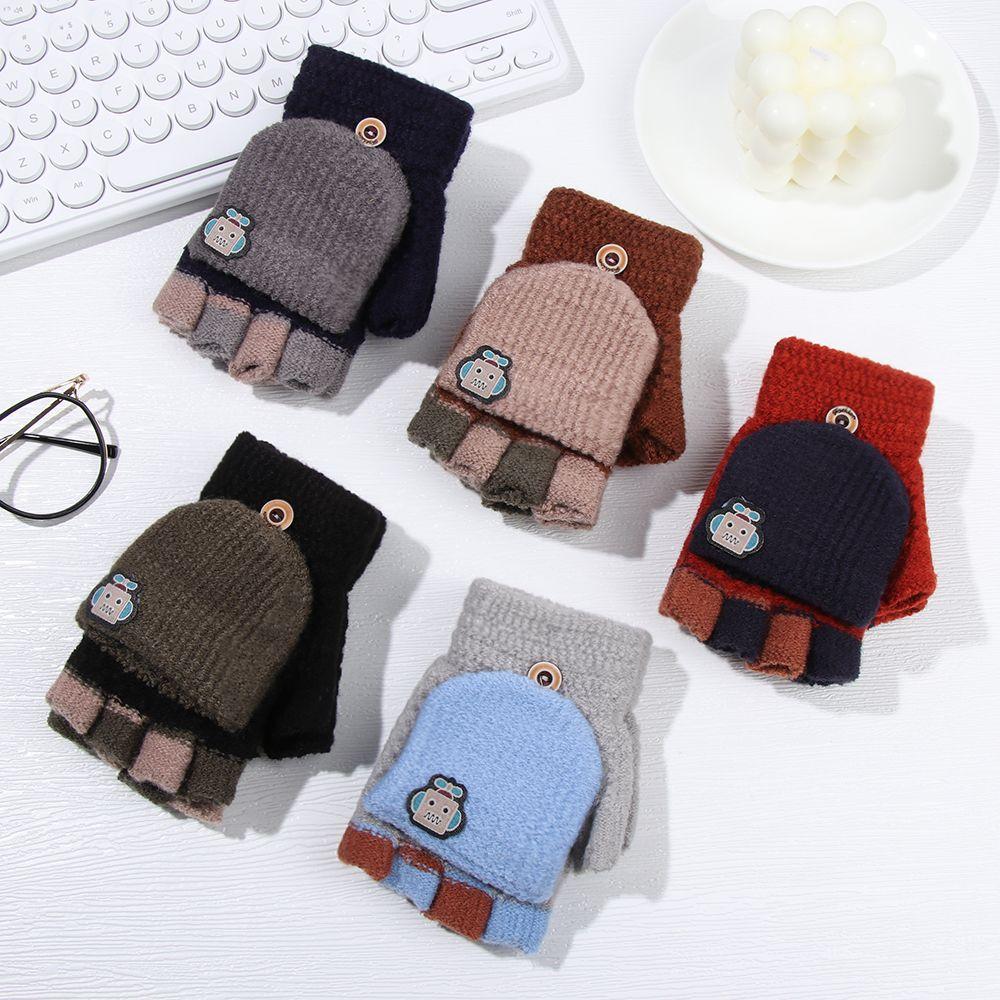 Flip Flipped Cover Fashion Knitted Glove Thickening Gloves Half-finger Gloves Winter Warm Mittens