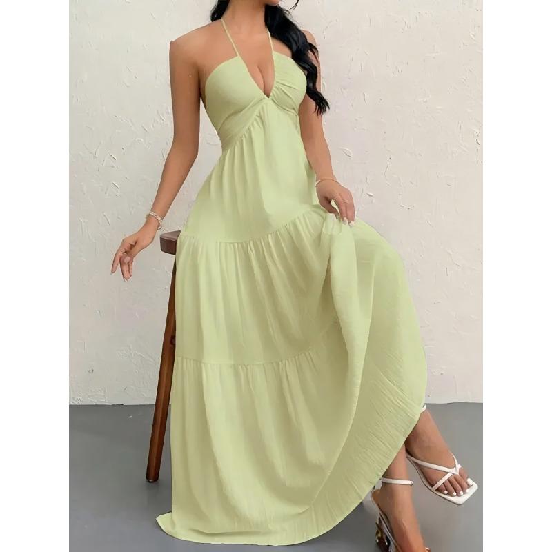 Nuovo top a fascia tinta unita estivo sexy con spalline a halter abito casual da vacanza al mare per il collo