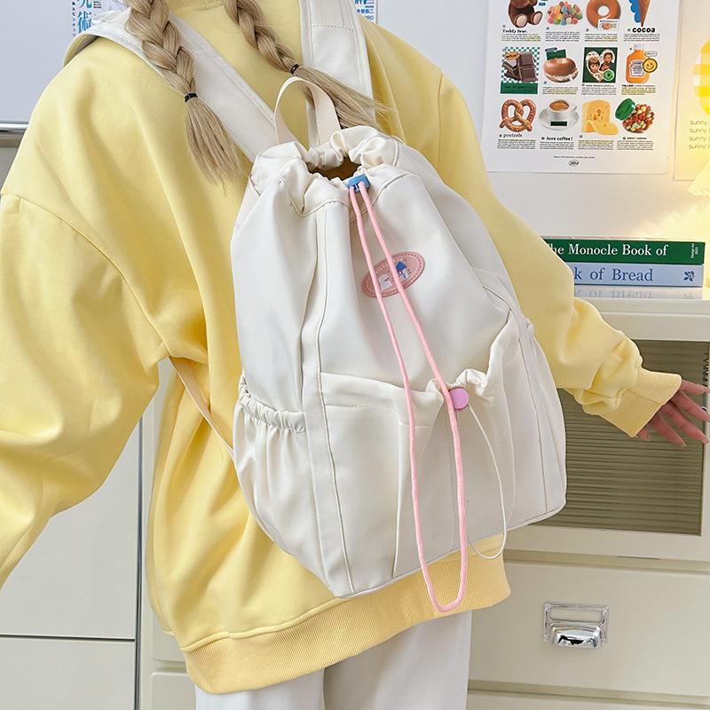 New backpack solid color simple fashion versatile schoolbag college student class drawstring bundle bag commuter travel bag