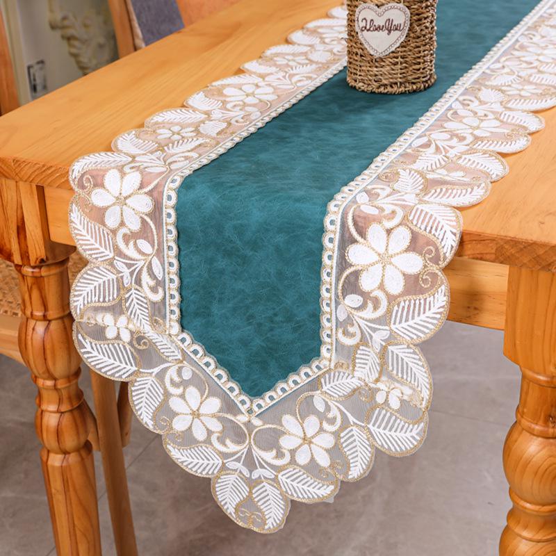 Waterproof & Oil-Proof PU Lace Table Runner - American Light Luxury Design for Dining Table or Shoe Cabinet