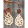 1 Paio Orecchini Pendenti Bohemien Vintage Intagliati a Intarsio in Pelle e Fetta di Legno per Donna