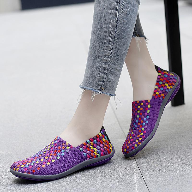 Summer Moccasin Pink Beach Shoes Women Multicolor Casual Weave Slip on Braided Purple Flats Sneakers Plus Size