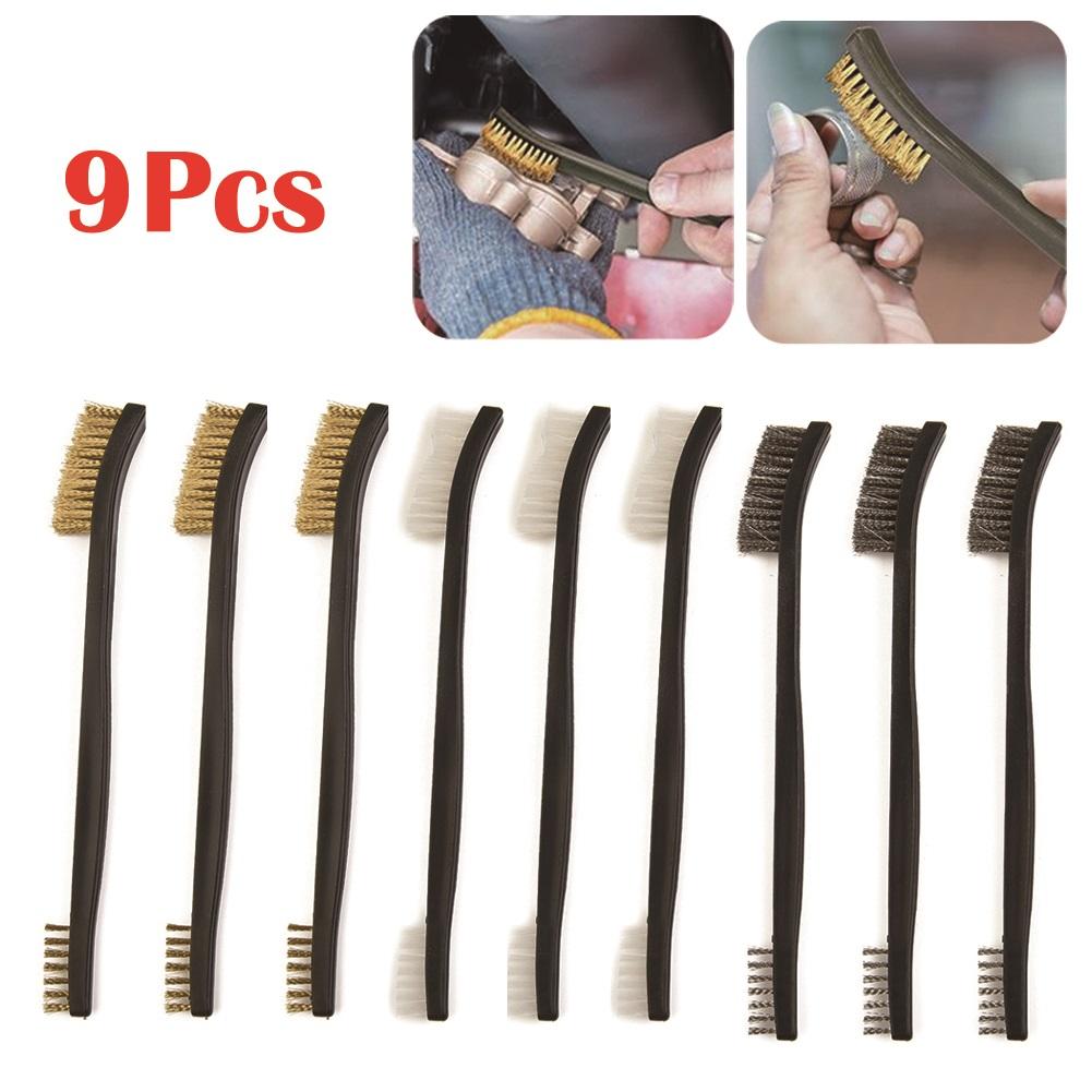 Wire Brushes Metal Rust and Dirt? No Problem with 9Pcs Mini Wire Brush Set Nylon Brass Steel Mix for Quick Cleaning