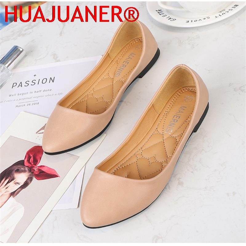 Women Flat Shoes Slip-on Pointed Toe Lady Loafers Plus Size 44 45 46 Shallow Single Low Heel Pregnant Woman Flats Zapatos Mujer