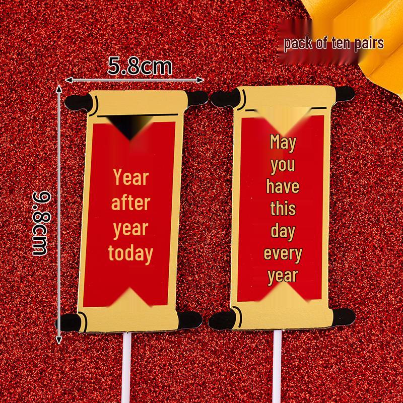 Creative Red Folding Fan Cake Topper for Grandpa and Grandma's Birthday Celebration