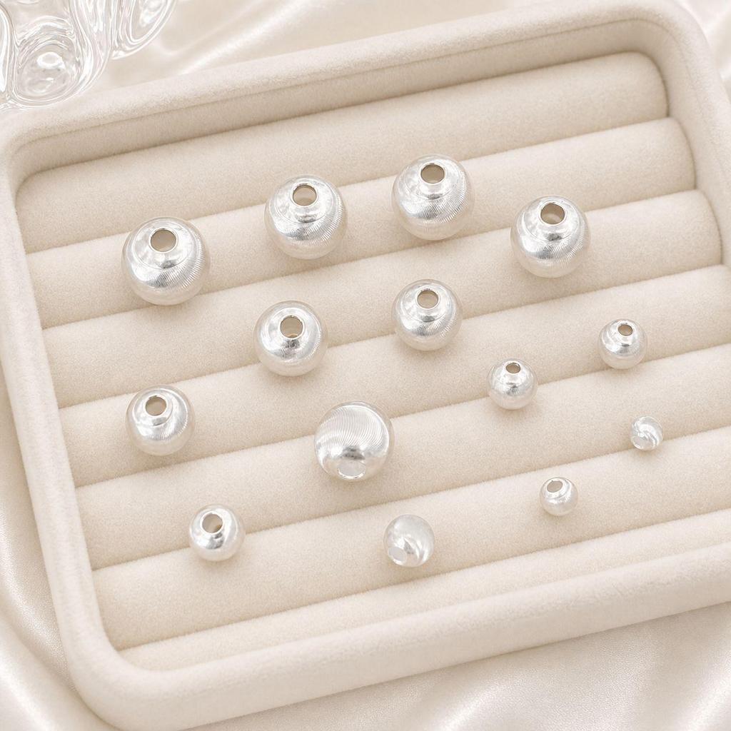 999 Sterling Silver Brushed Cat's Eye Spacer Beads, Multiple Sizes, Crushed Silver Bead Bracelet, DIY Accessories.