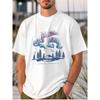 European Sizes White Men's T - Shirt: Aurora Borealis and Cabin Illustration