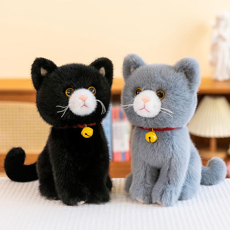 Simulation Plush Cartoon Cats Sitting Adorable Animal Toy Grey Black Colours Kitten Doll Boys Girls Present Great for Daily Use
